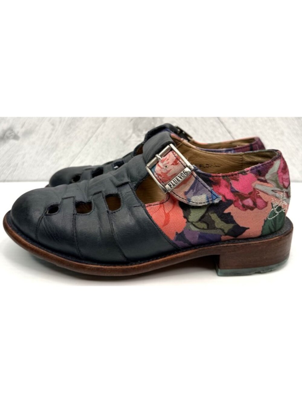 John Fluevog Philippa Floral Womens 7 Blue Leather Fisherman Sandal Mary Jane - Picture 7 of 16